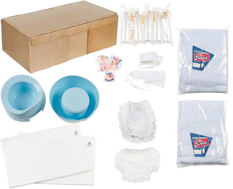 Kiste, Badezimmer, Drinnen, Zimmer, Toilette, baby-changing, diapering, blue bowls, plastic bag kit, package contents, baby-c
