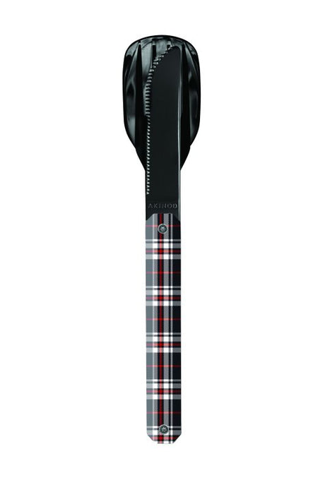 Besteckset 12H34, Hochglanz Schwarz, Blauer Tartan