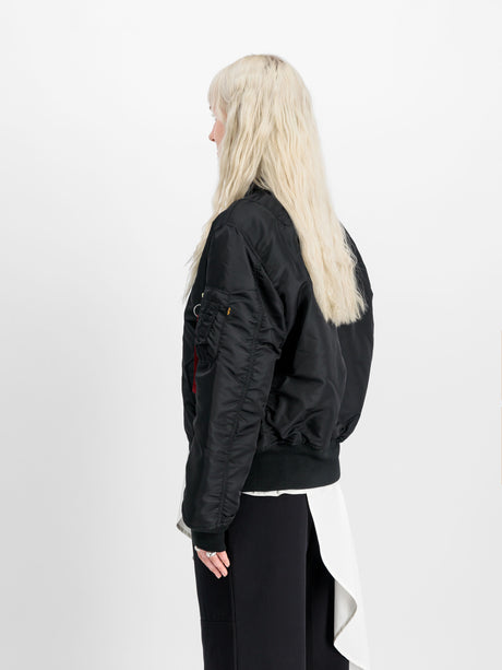 Bomberjacke, Schwarz, Puffärmel, Rippbündchen, Seitliche Reißverschluss-Tasche