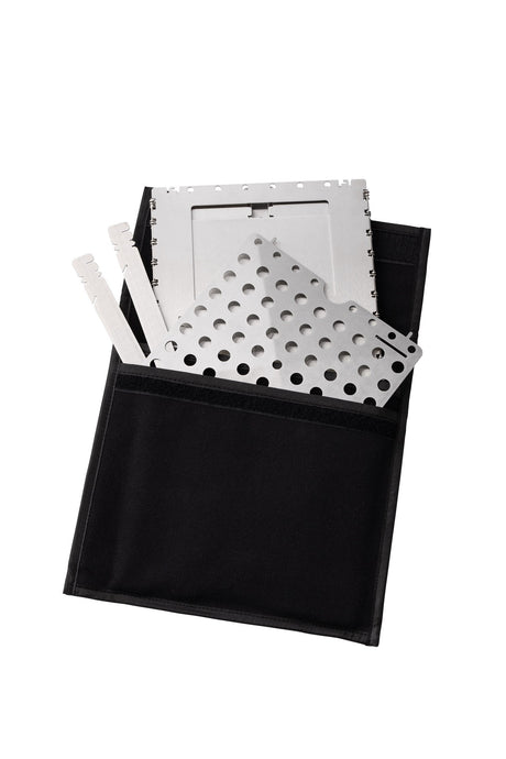 duct tape holder, tool organizer, metal brackets, hole perforated, black pouch