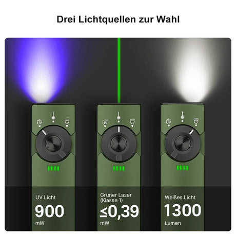 Arkfeld Pro Taschenlampe mit UV Licht, Laser und Weisslicht (schwarz)