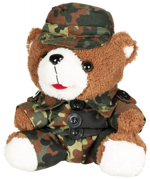 Teddybär, mit Anzug und Mütze, flecktarn, ca. 28 cm