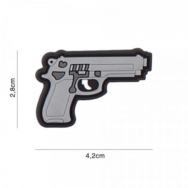 Klettabzeichen Pistole 9mm - grau