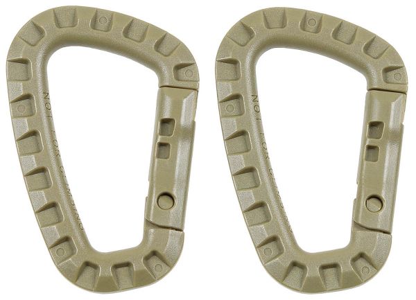 Karabiner, Plastik, coyote tan D 7 mm x 8,5 cm, 2er Pack